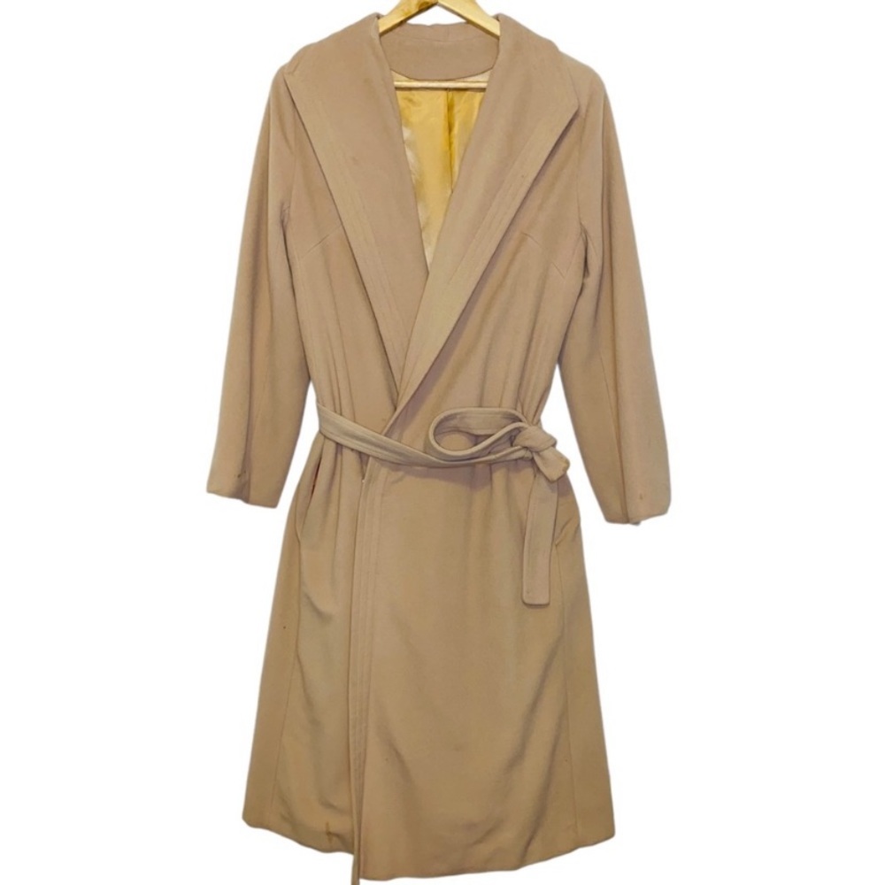 Vintage Kashmircale Camel Lapel Long Belted Wrap Coat Size Large